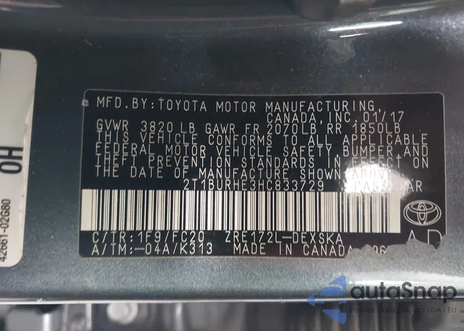 2T1BURHE3HC833729: 42375741