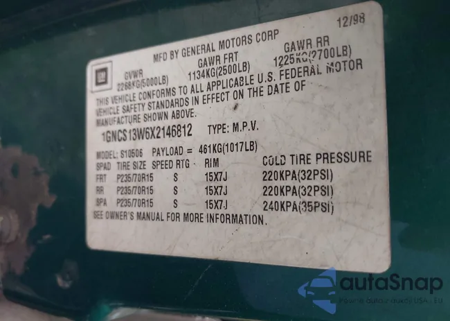 1GNCS13W6X2146812: 42375744