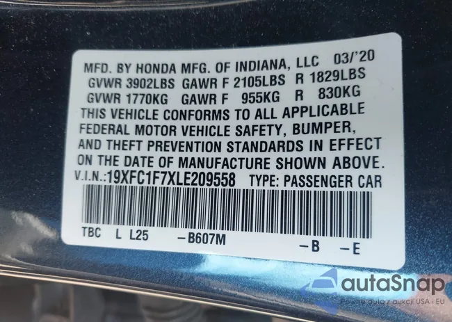 19XFC1F7XLE209558: 42376033