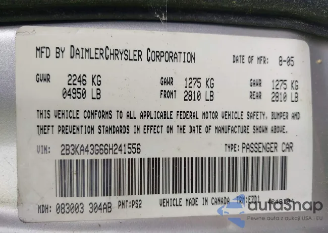 2B3KA43G66H241556: 42377484