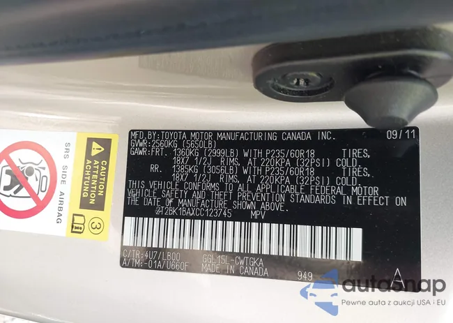 2T2BK1BAXCC123745: 42377548