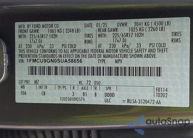 1FMCU9GN0SUA58656: 42377607