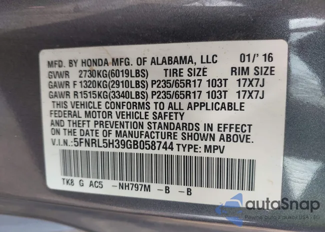 5FNRL5H39GB058744: 42376999