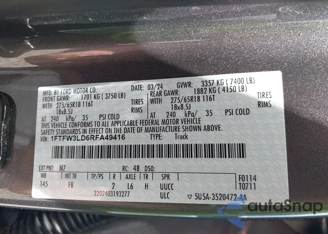 1FTFW3LD6RFA49416: 42378124