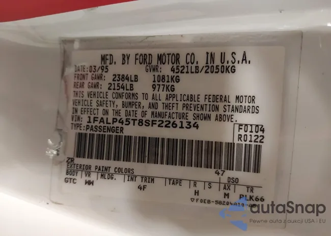 1FALP45T8SF226134: 42378456