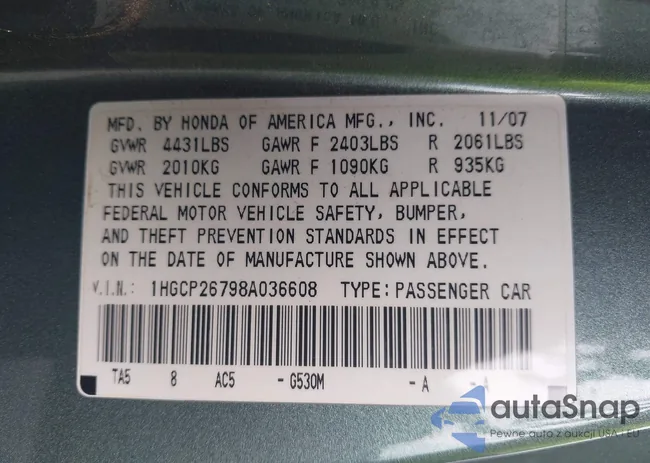 1HGCP26798A036608: 42378468