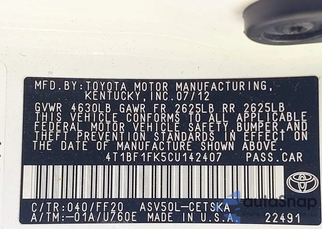 4T1BF1FK5CU142407: 42379139