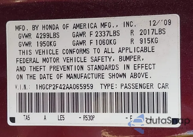 1HGCP2F42AA065959: 42378793