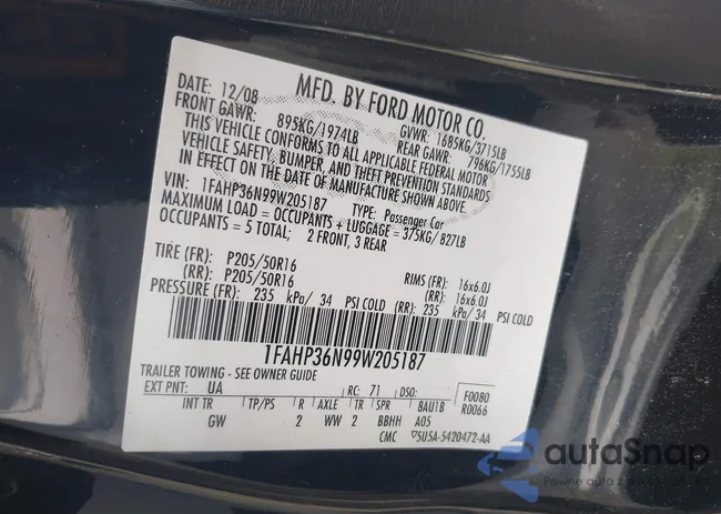 1FAHP36N99W205187: 42380262