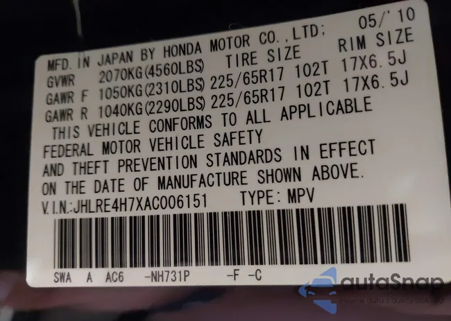 JHLRE4H7XAC006151: 42380333