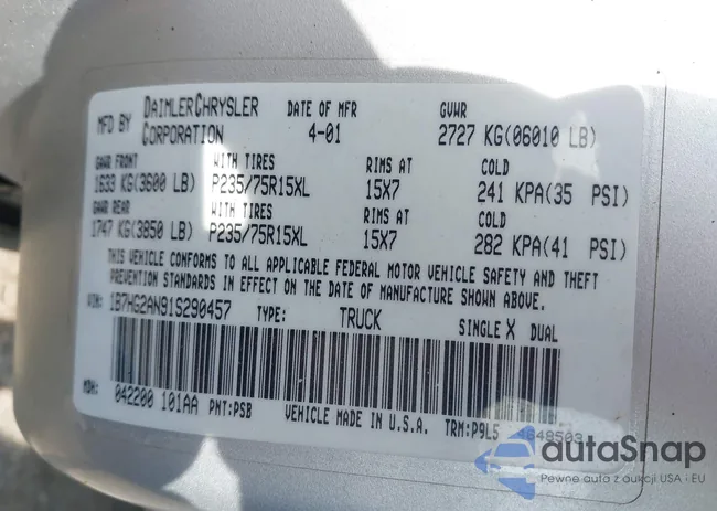 1B7HG2AN91S290457: 42381350