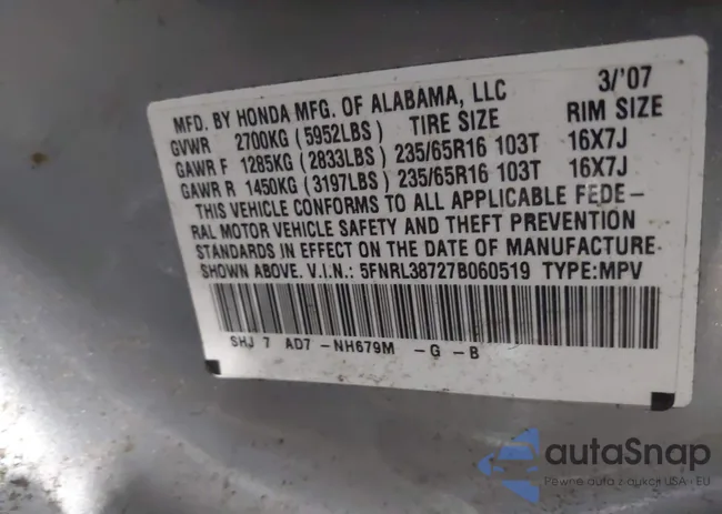 5FNRL38727B060519: 42380723