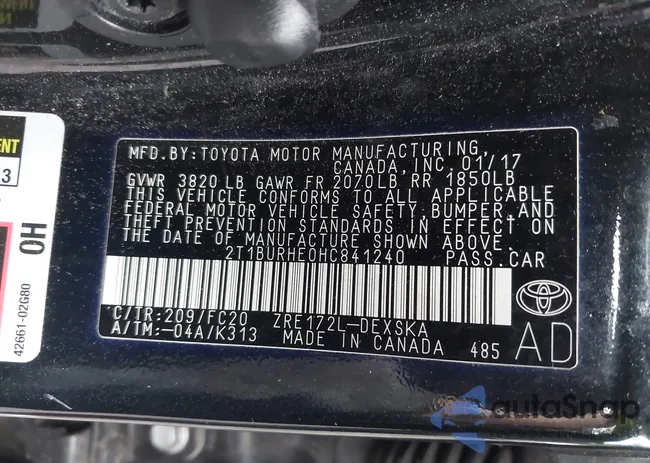 2T1BURHE0HC841240: 42380730