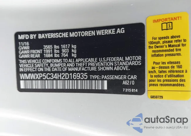 WMWXP5C34H2D16935: 42382322