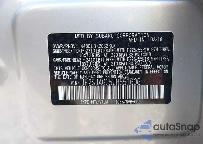 JF2SJAGC5JH551606: 42382384