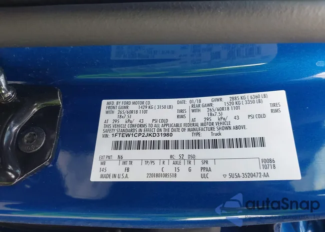 1FTEW1CP2JKD31980: 42383306