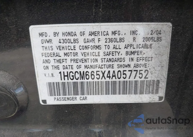 1HGCM665X4A057752: 42383437