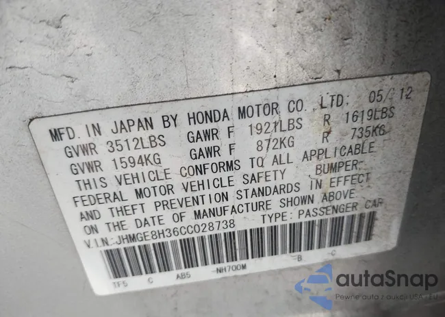 JHMGE8H36CC028738: 42383476