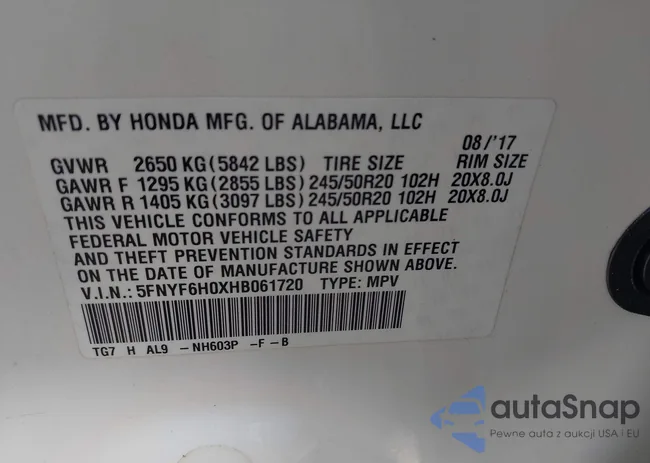 5FNYF6H0XHB061720: 42384364