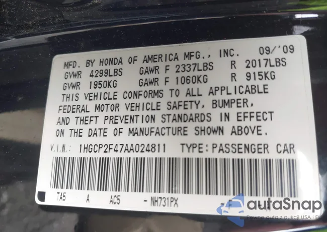 1HGCP2F47AA024811: 42384365