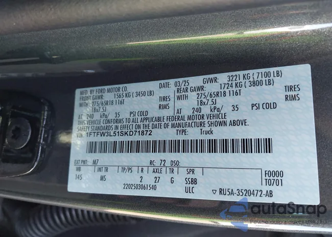 1FTFW3L51SKD71872: 42385250