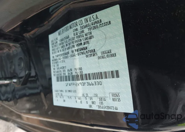 1FAFP42X93F366330: 42385553