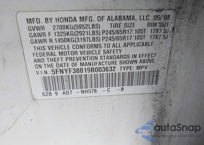 5FNYF38819B003632: 42386136