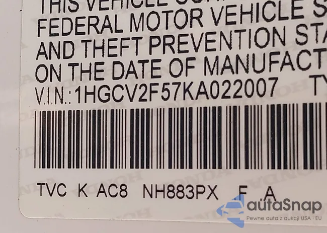 1HGCV2F57KA022007: 42386290