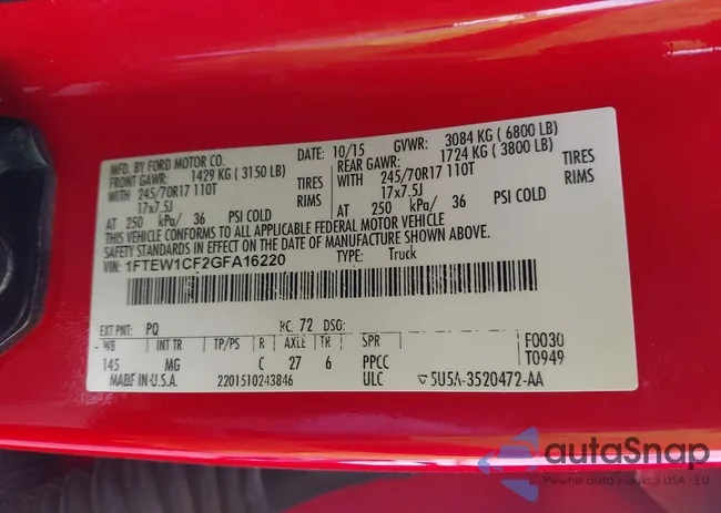 1FTEW1CF2GFA16220: 42386813