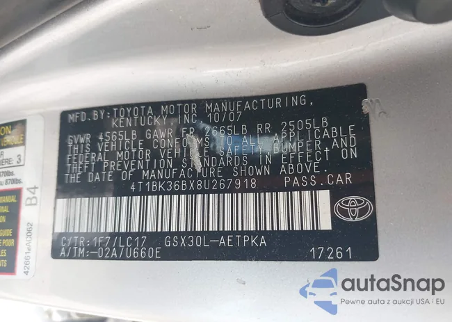 4T1BK36BX8U267918: 42386928