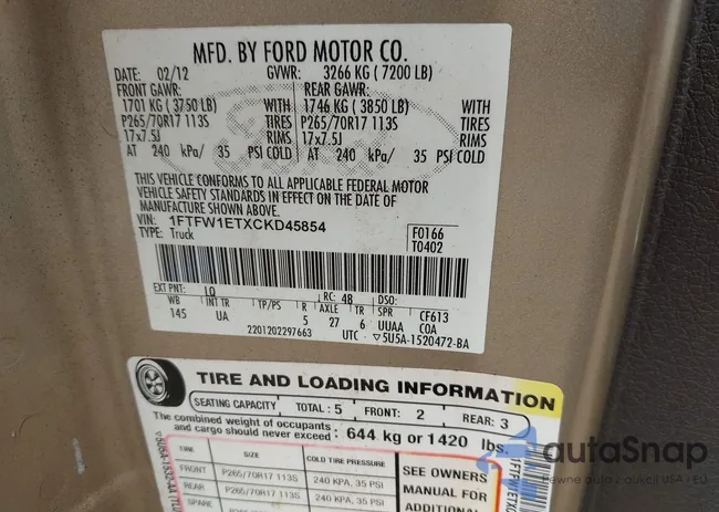 1FTFW1ETXCKD45854: 42387967