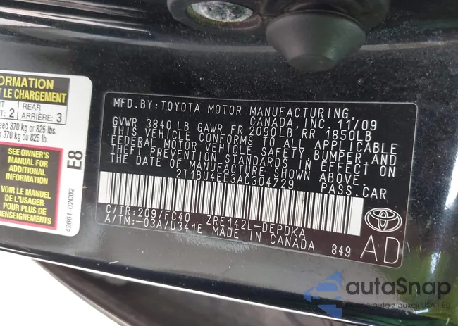 2T1BU4EE3AC304729: 42388127