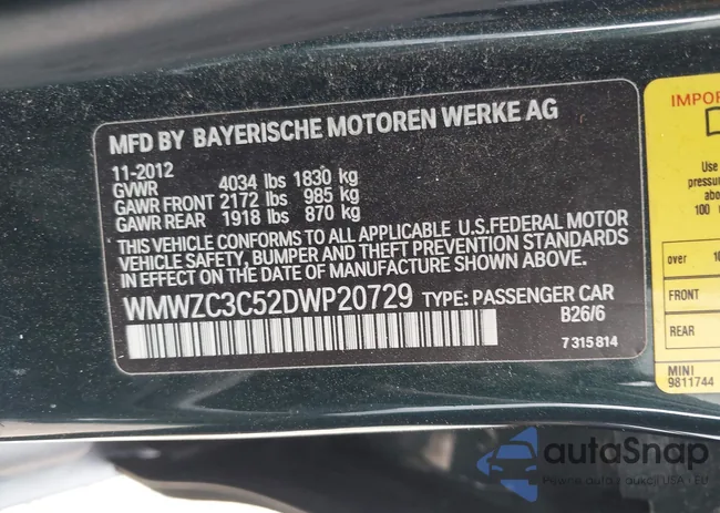 WMWZC3C52DWP20729: 42388184