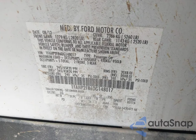 1FAHP2F86DG148017: 42387491