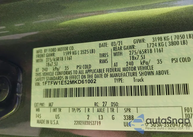 1FTFW1E52MKD61002: 42387550