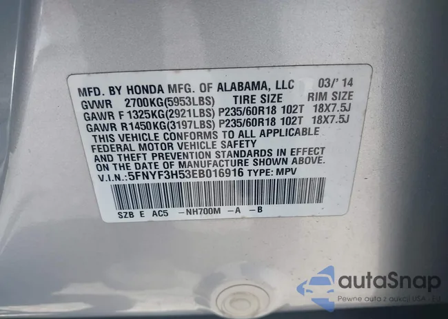 5FNYF3H53EB016916: 42387664