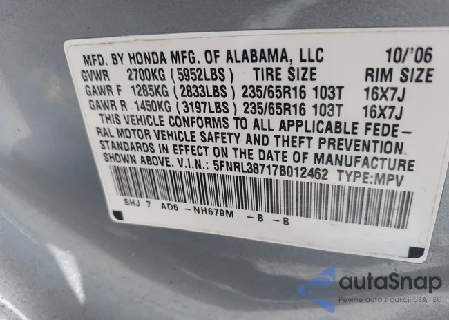 5FNRL38717B012462: 42388885