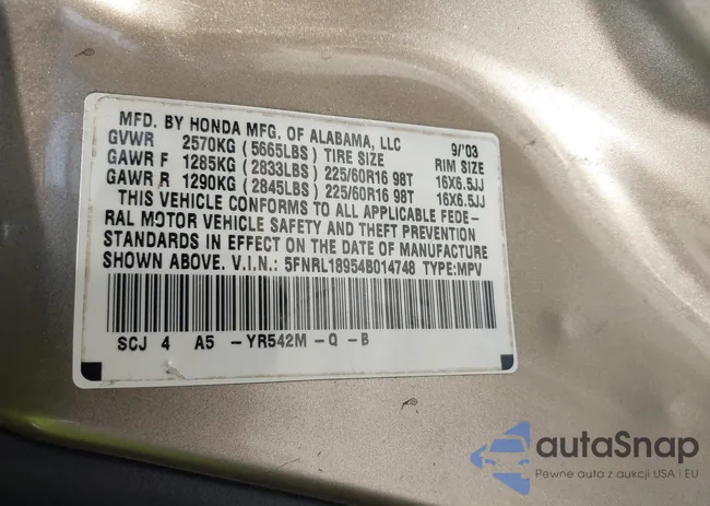 5FNRL18954B014748: 42389048