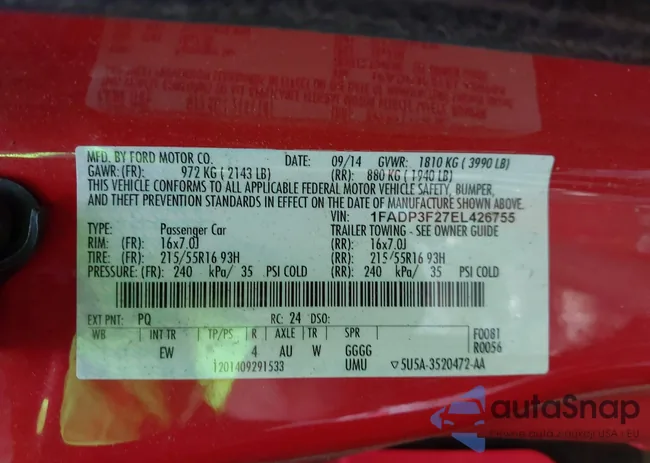 1FADP3F27EL426755: 42389076