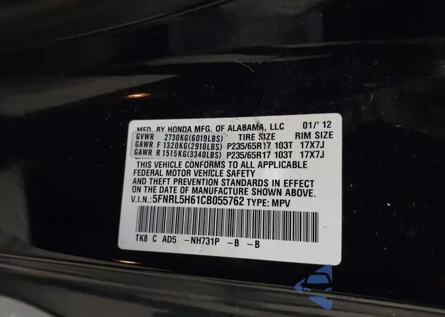 5FNRL5H61CB055762: 42389296
