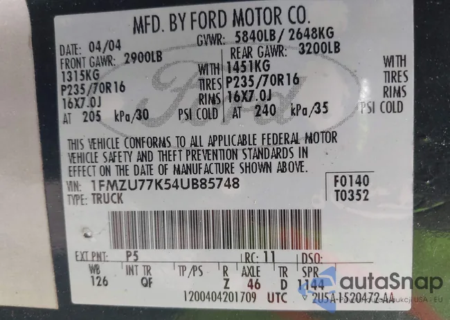 1FMZU77K54UB85748: 42389389