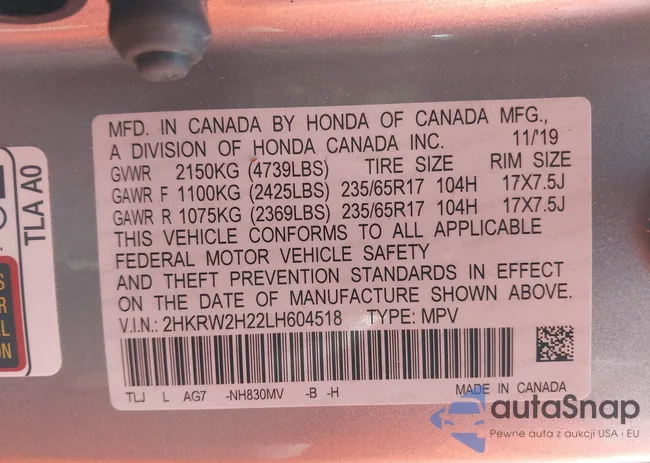 2HKRW2H22LH604518: 42388577