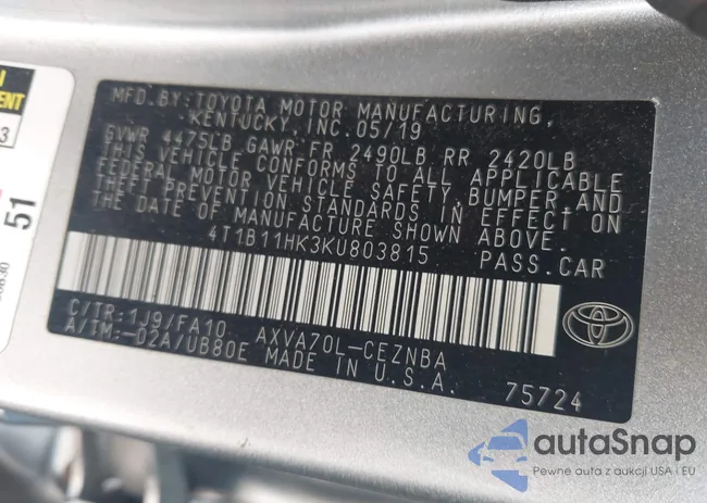 4T1B11HK3KU803815: 42388797