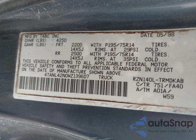 4TANL42N0WZ139607: 42389904