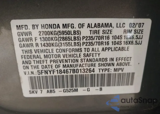 5FNYF18467B013264: 42389972