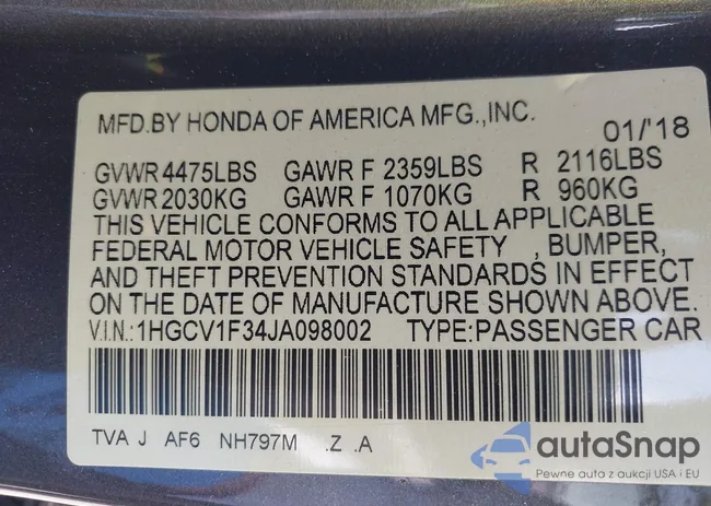 1HGCV1F34JA098002: 42390148