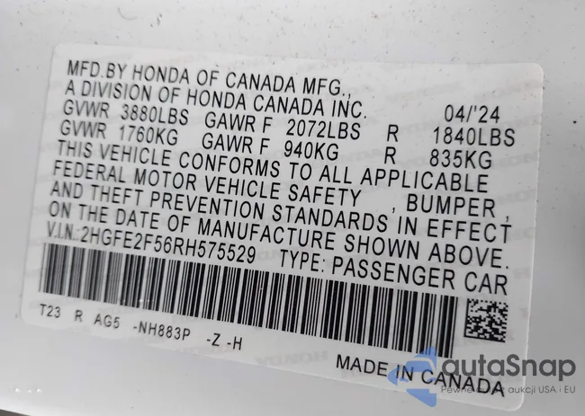 2HGFE2F56RH575529: 42390311