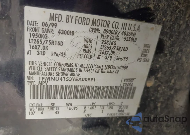 1FMNU41S3YEA00991: 42389475