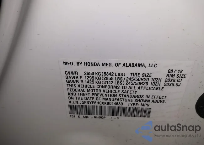 5FNYF6H0XKB014680: 42391084