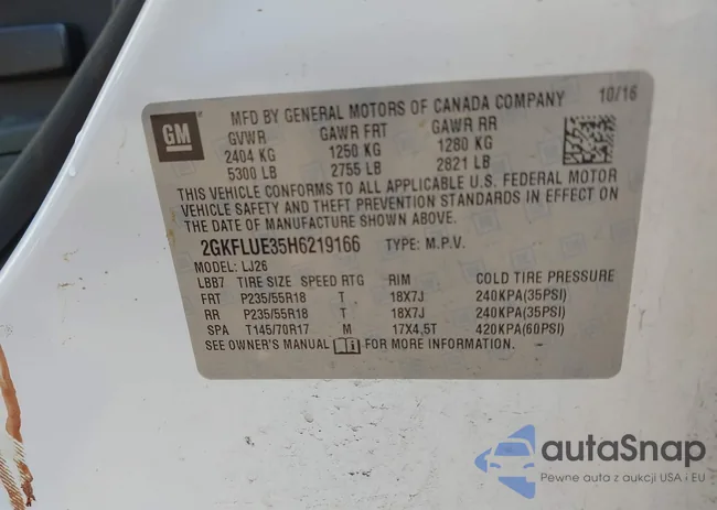 2GKFLUE35H6219166: 42391310